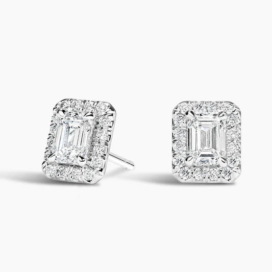 Emerald Cut Halo Earrings