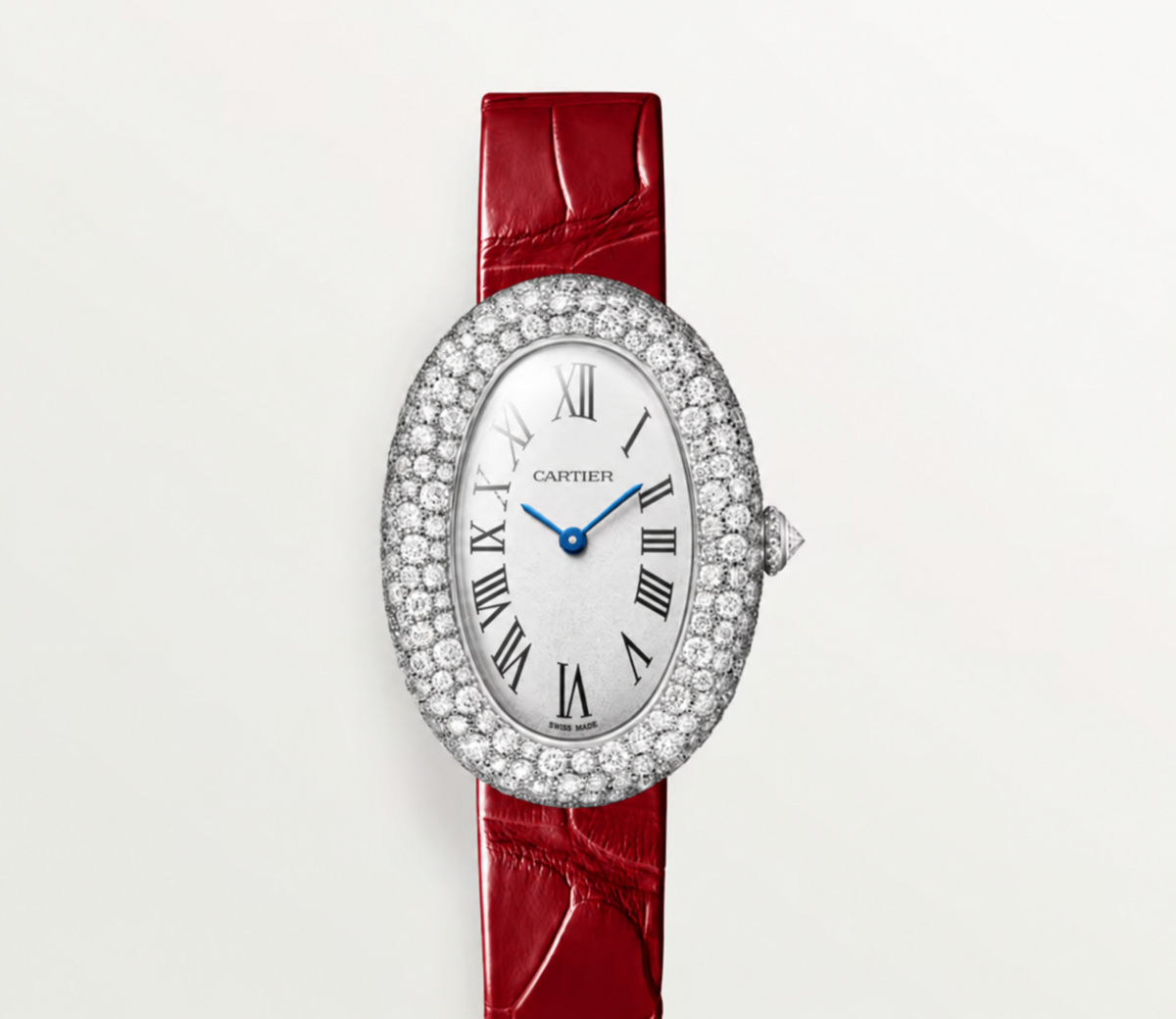 Luxury Oval Crystal Watch with  Crocodile Leather Strap