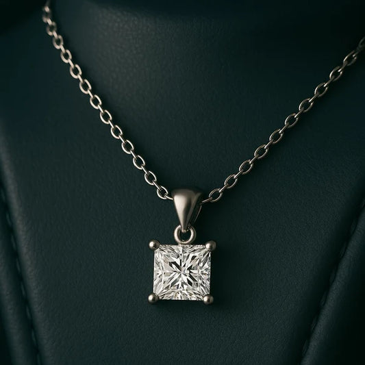 Moissanite Solitaire Princess Necklace