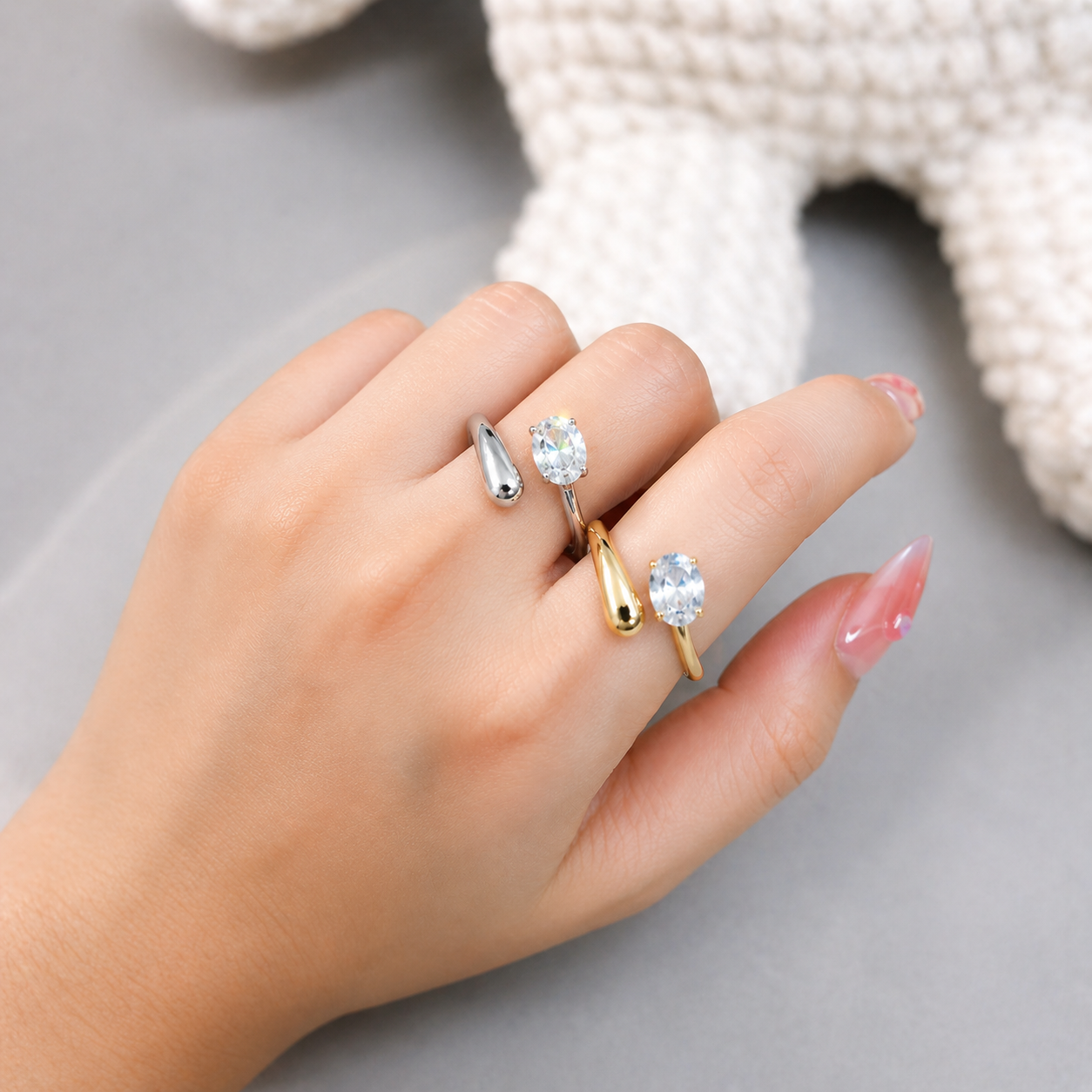 Oval Cut Moissanite Bypass Ring