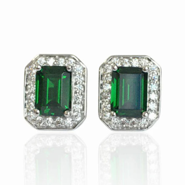 Emerald Cut Halo Earrings