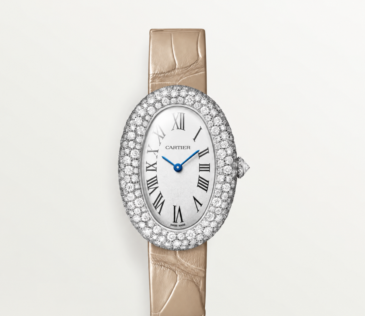 Luxury Oval Crystal Watch with  Crocodile Leather Strap