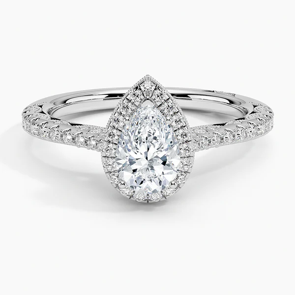 halo pear shaped diamond simulant ring