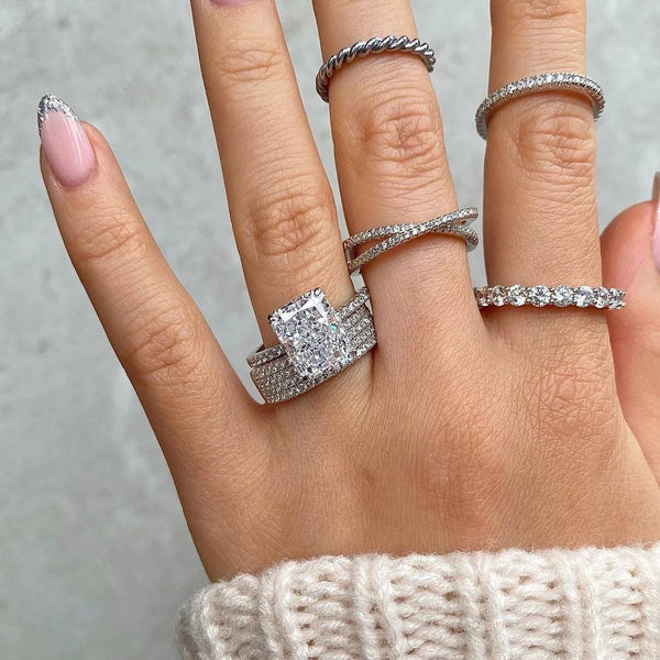Radiant Cut Solitaire With Half Eternity Band