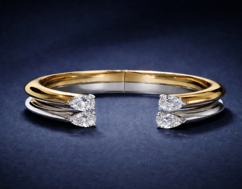 Moissanite Open Bracelet – 18K Gold Plated Luxury