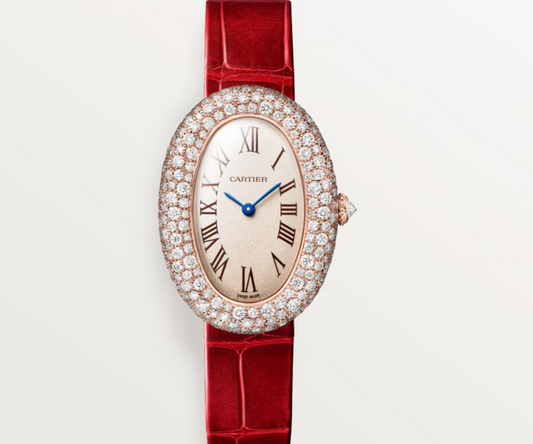 Luxury Oval Crystal Watch with  Crocodile Leather Strap