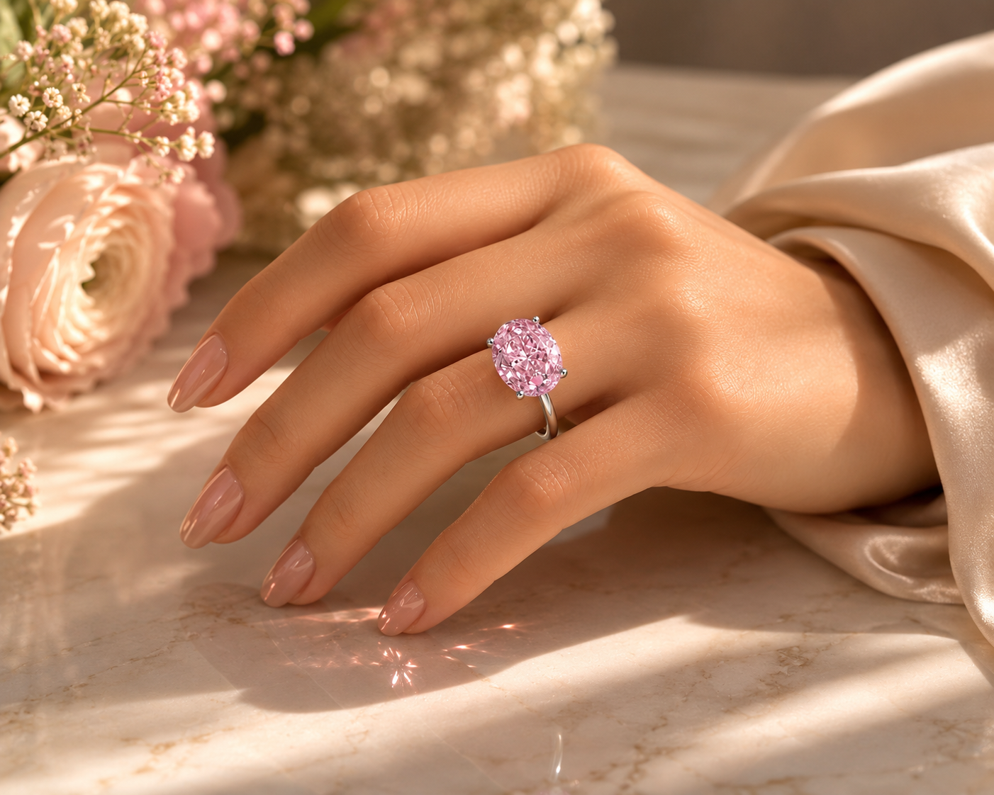 Pink Majesty Solitaire Ring – Oval Pink Diamond Inspired Ring