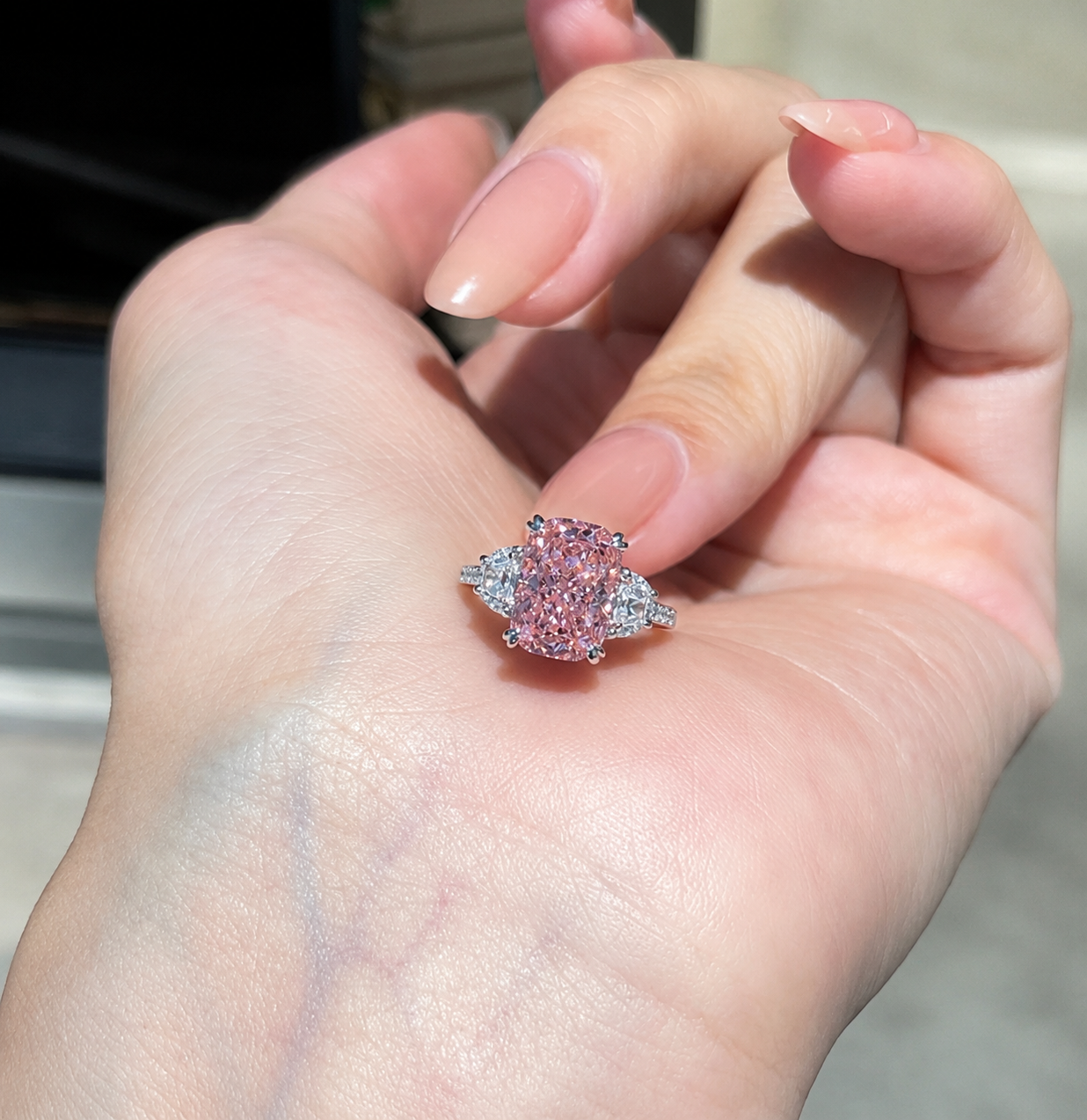 Blush Royale Radiant Pink Three-Stone Ring