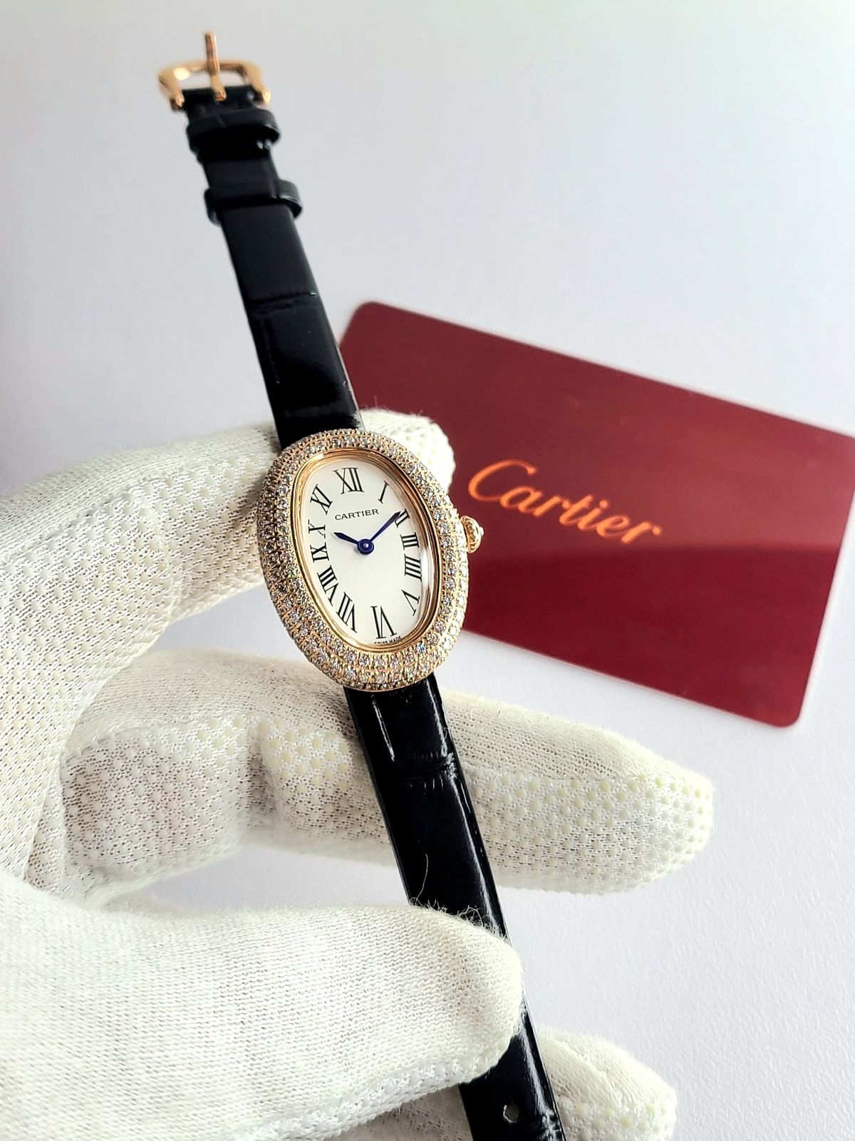 Luxury Oval Crystal Watch with  Crocodile Leather Strap