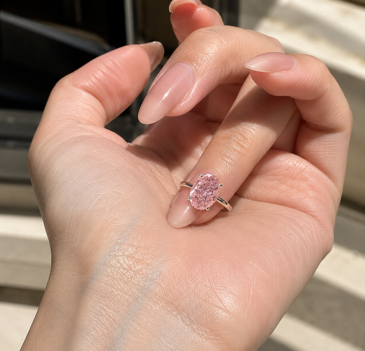 Pink Majesty Solitaire Ring – Oval Pink Diamond Inspired Ring