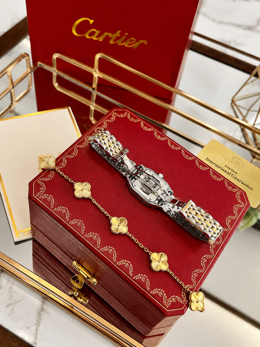 Luxury Panther Square Watch – Silver & Gold Diamond Bezel