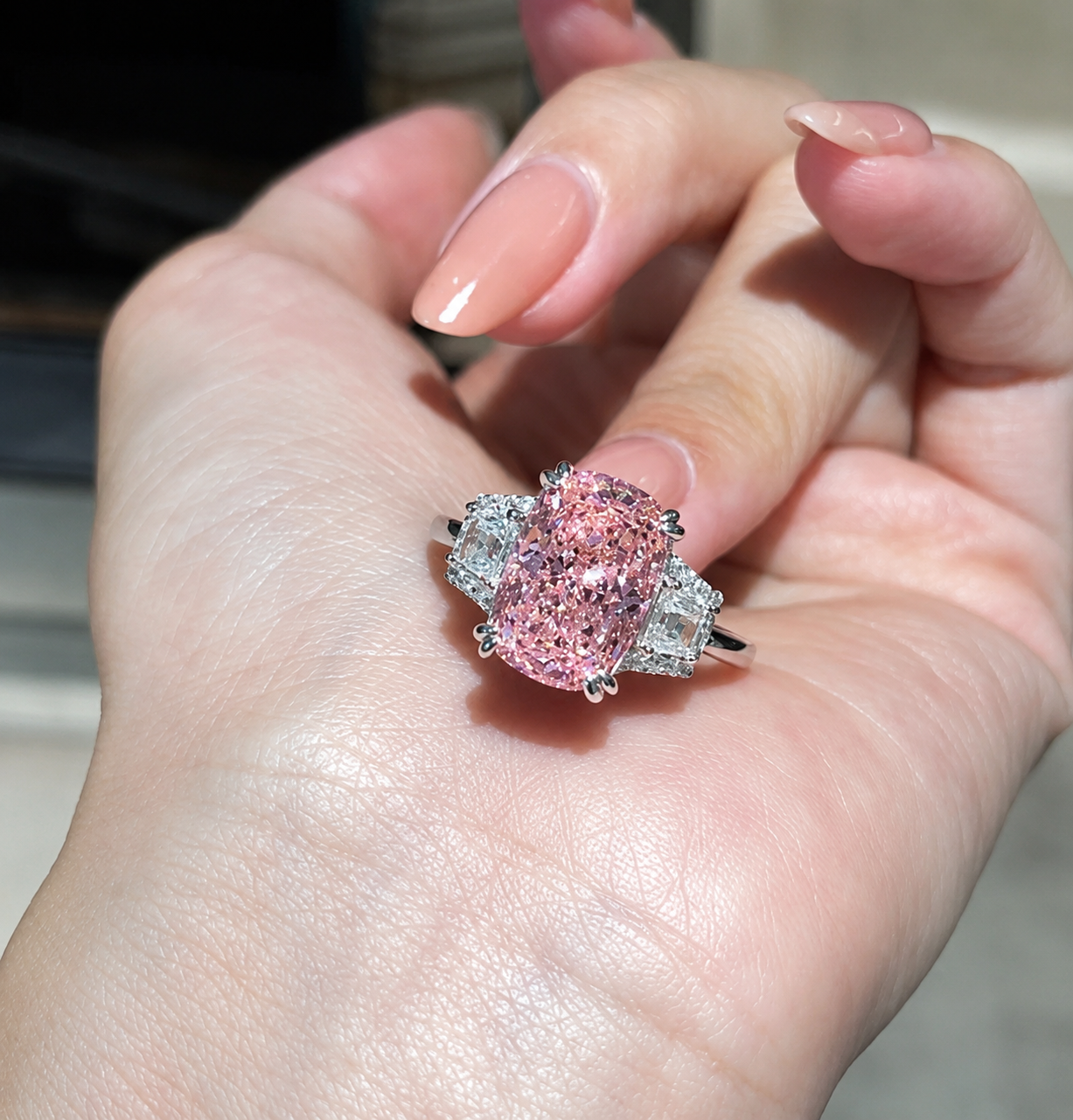Royal Blush Pink Statement Ring – Luxury Diamond-Look Cocktail Ring