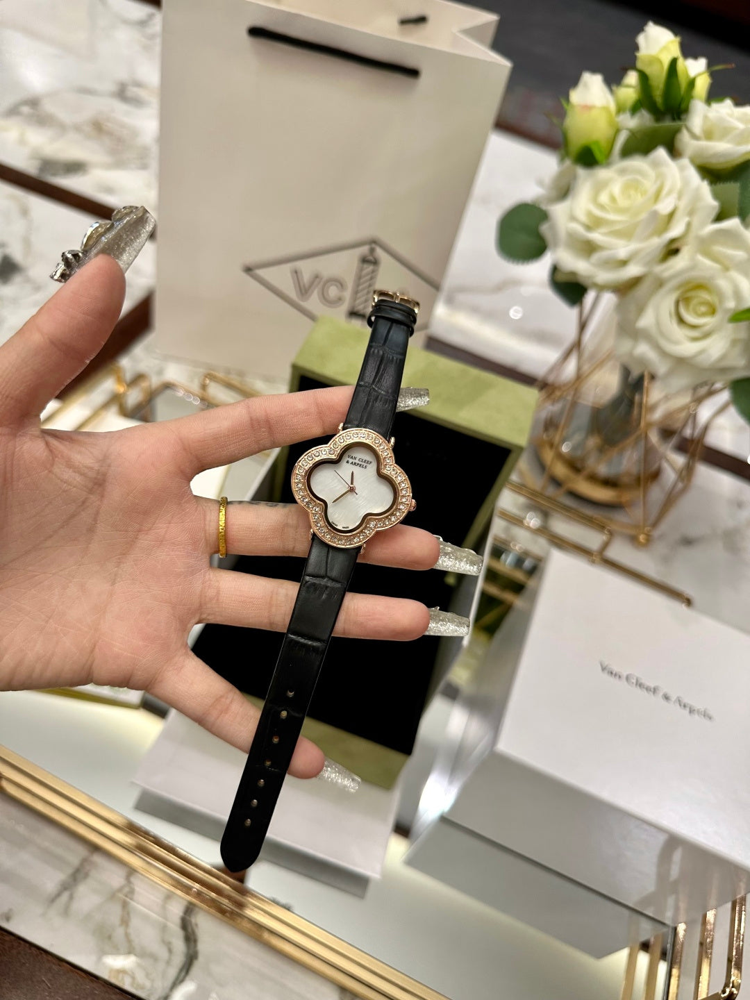 Clover Royale Diamond Leather Watch