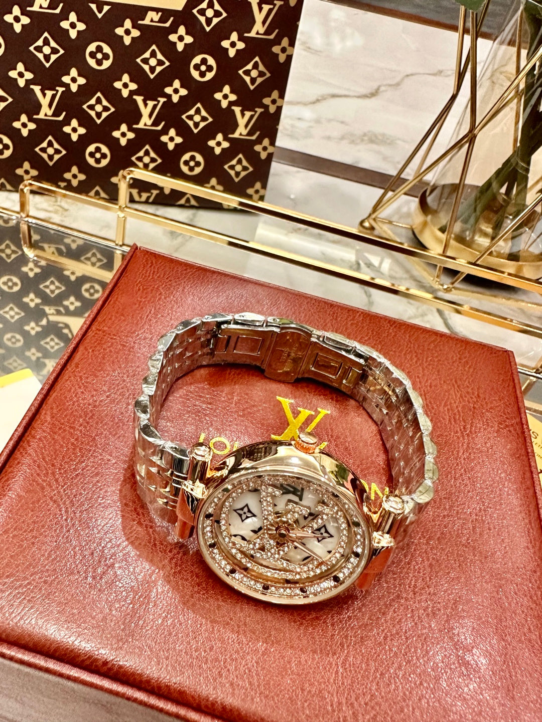 Tambour Monogram Diamond Watch – Rose Gold Two-Tone Bracelet