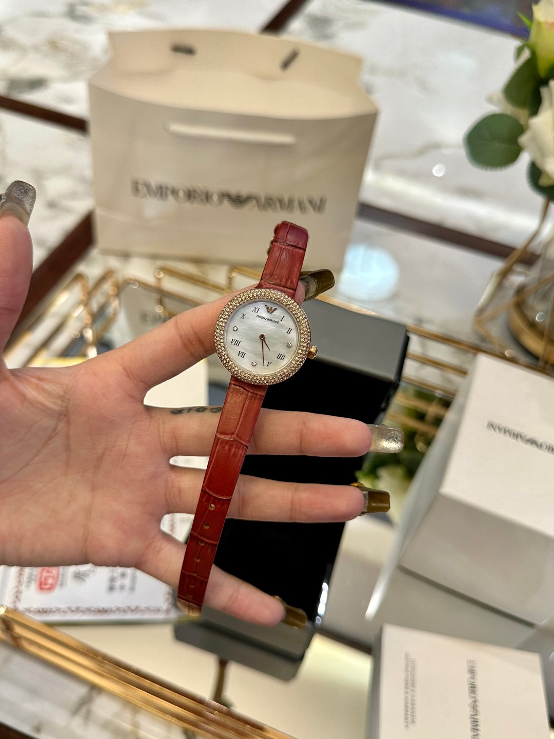 Royal Crystal Red Crocodile Leather Watch