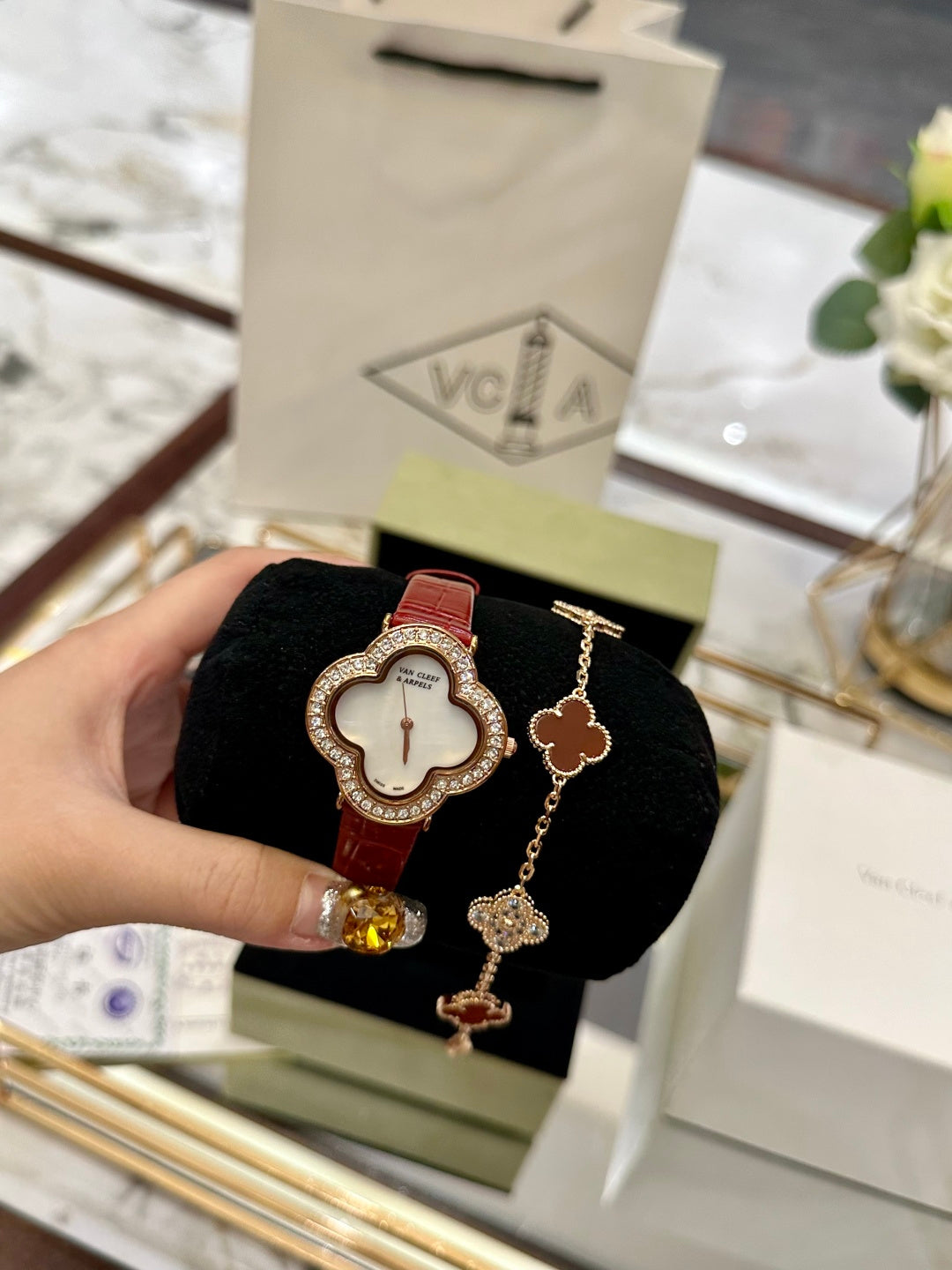 Lucky Clover Diamond Leather Watch & Bracelet Set