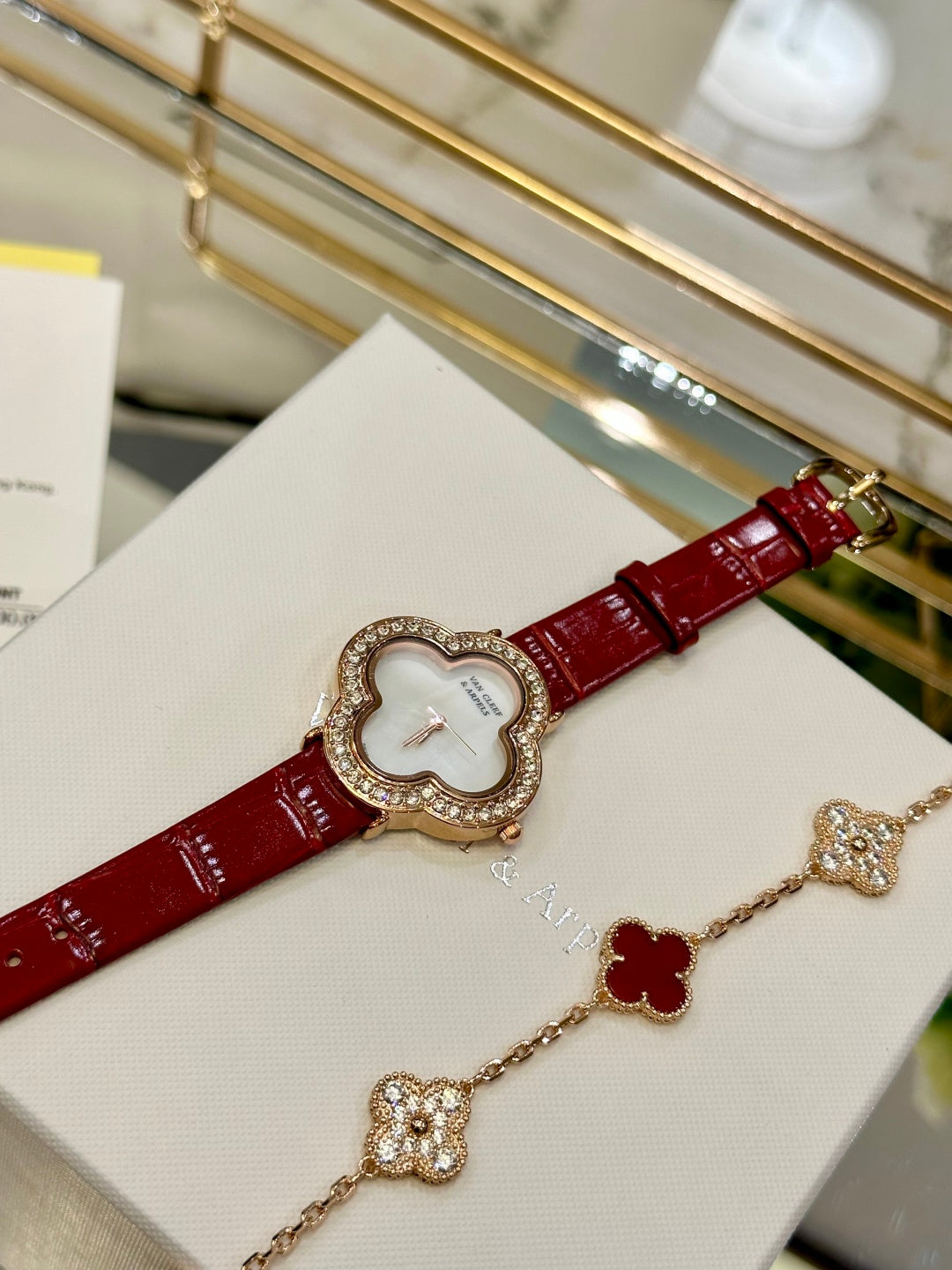 Lucky Clover Diamond Leather Watch & Bracelet Set