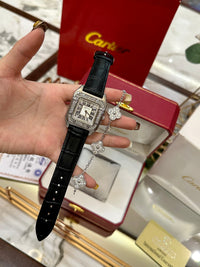 Diamond Bezel Leather Watch Set – Silver Edition