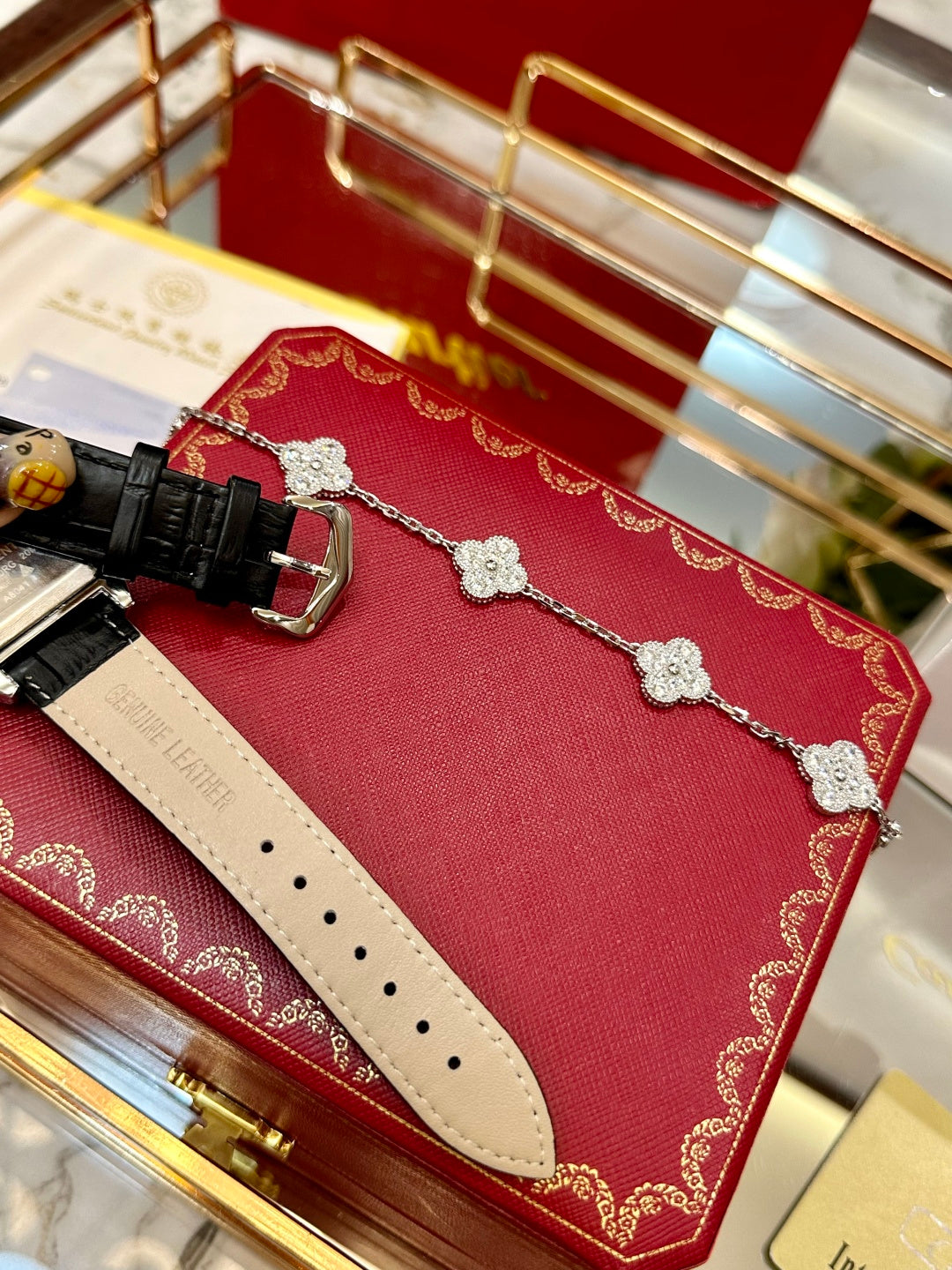 Diamond Bezel Leather Watch Set – Silver Edition