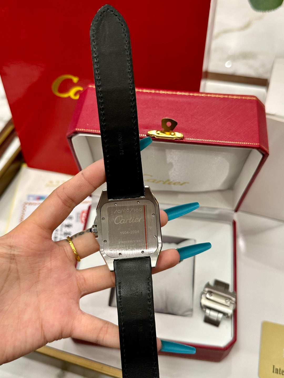 Luxury Santos Leather Watch – Black Crocodile Strap