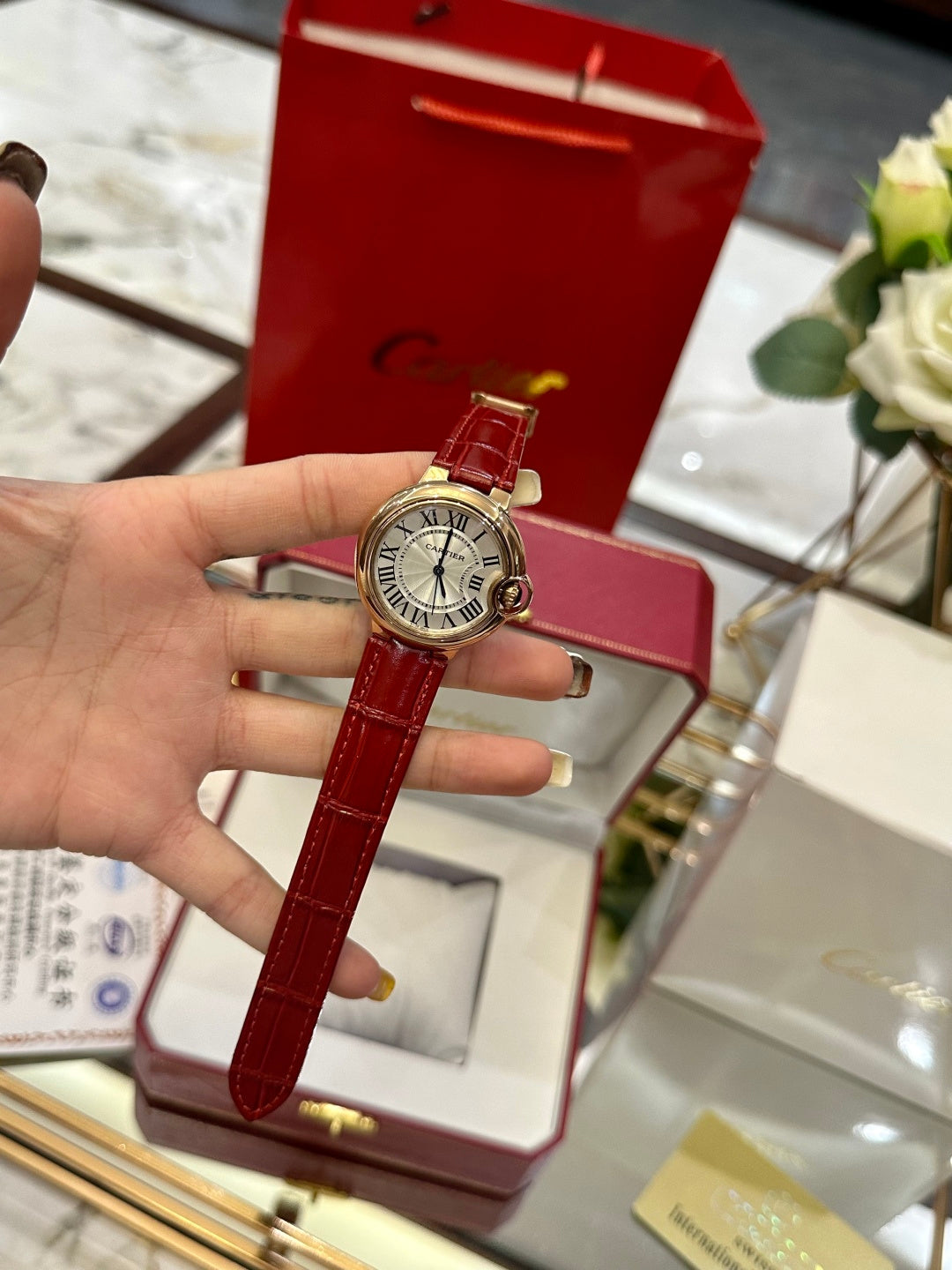 Luxury Balloon Leather Watch – Rose Gold Red Crocodile Strap