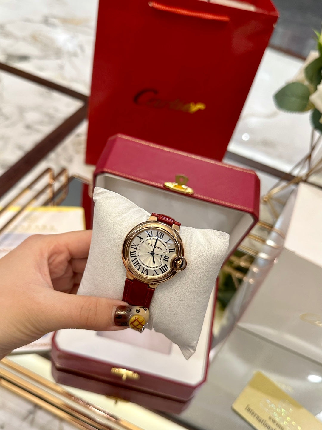 Luxury Balloon Leather Watch – Rose Gold Red Crocodile Strap