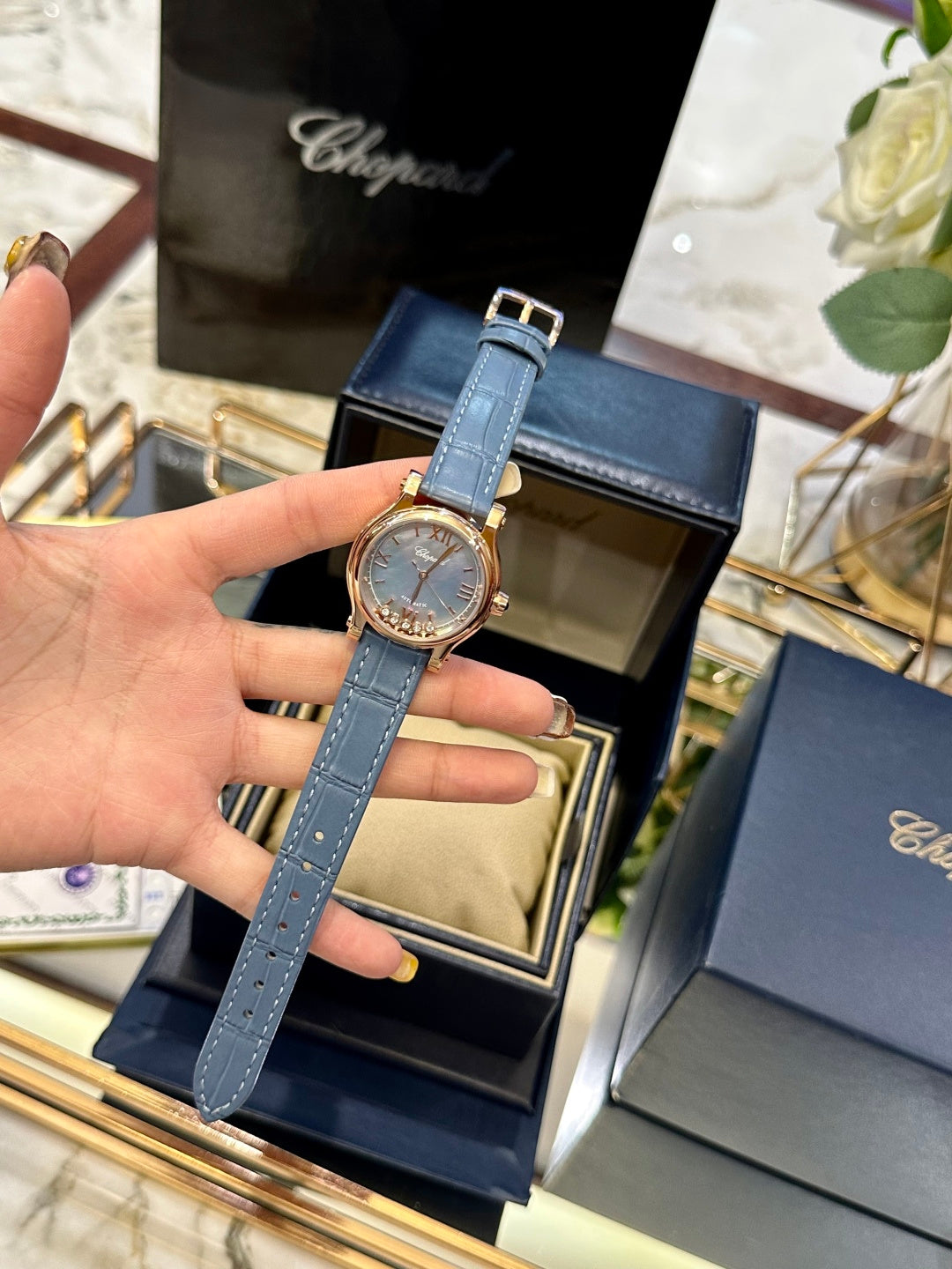 Happy Diamonds Blue Leather Watch