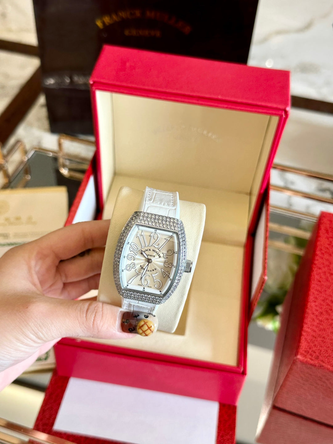 Luxury Vanguard Diamond Watch – White Crocodile Leather