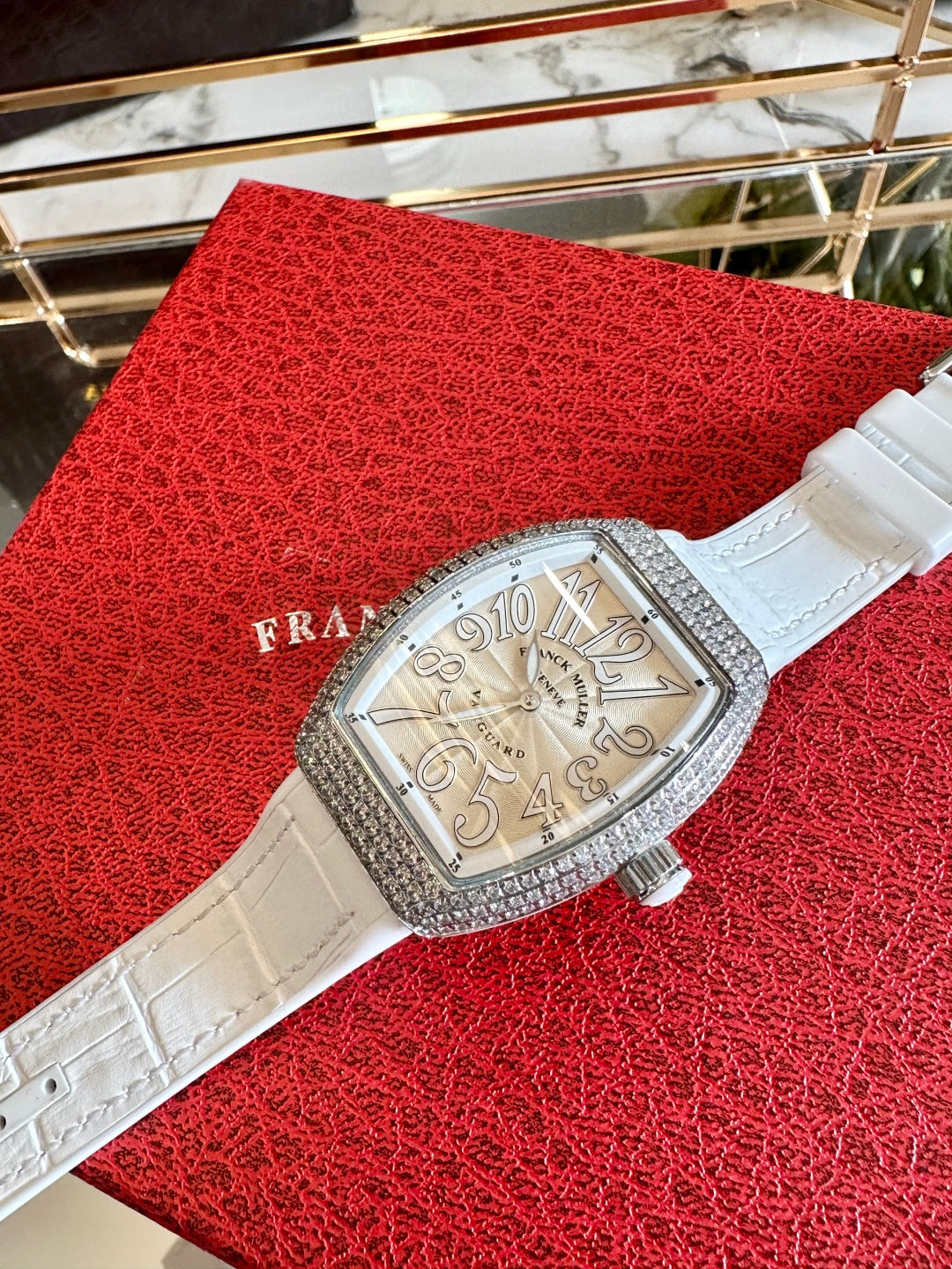 Luxury Vanguard Diamond Watch – White Crocodile Leather