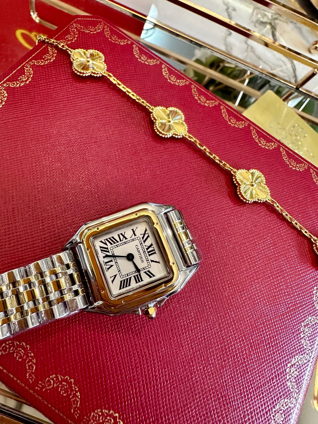 Luxury Panther Square Watch – Silver & Gold Diamond Bezel