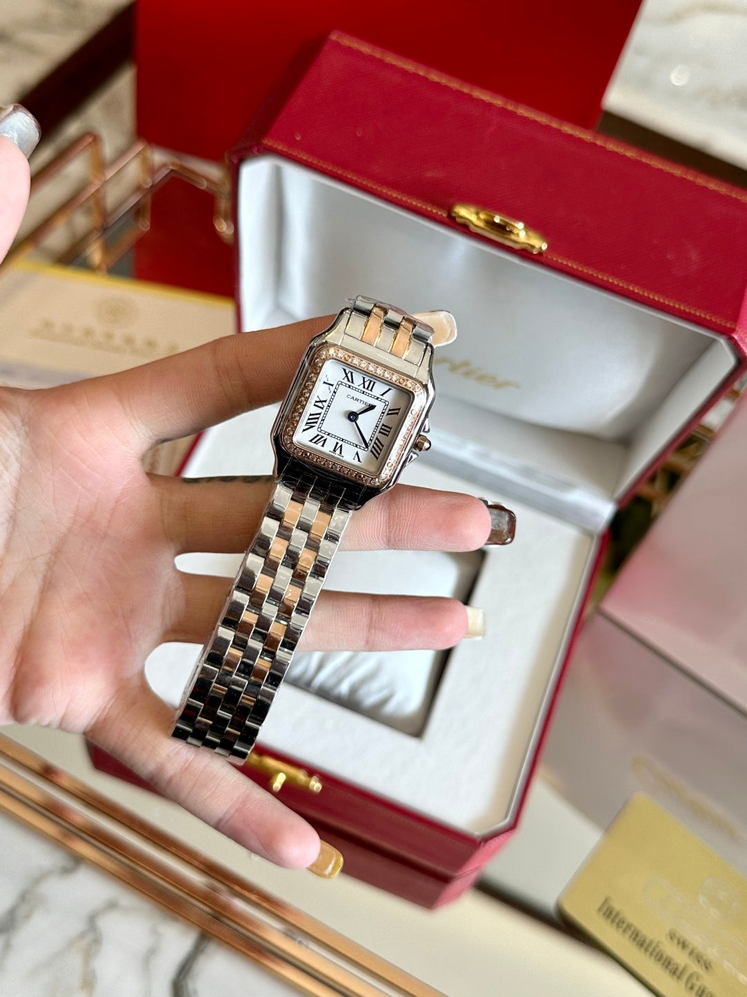 Luxury Square Diamond Bracelet Watch – Two Tone