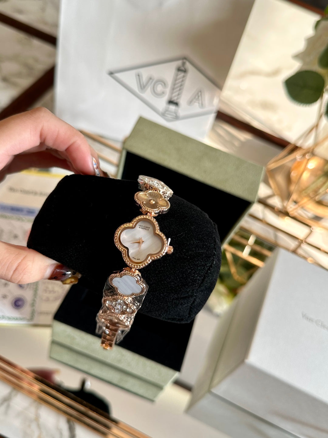 Van Cleef Gold Bracelet Watch – Mother-of-Pearl Dial