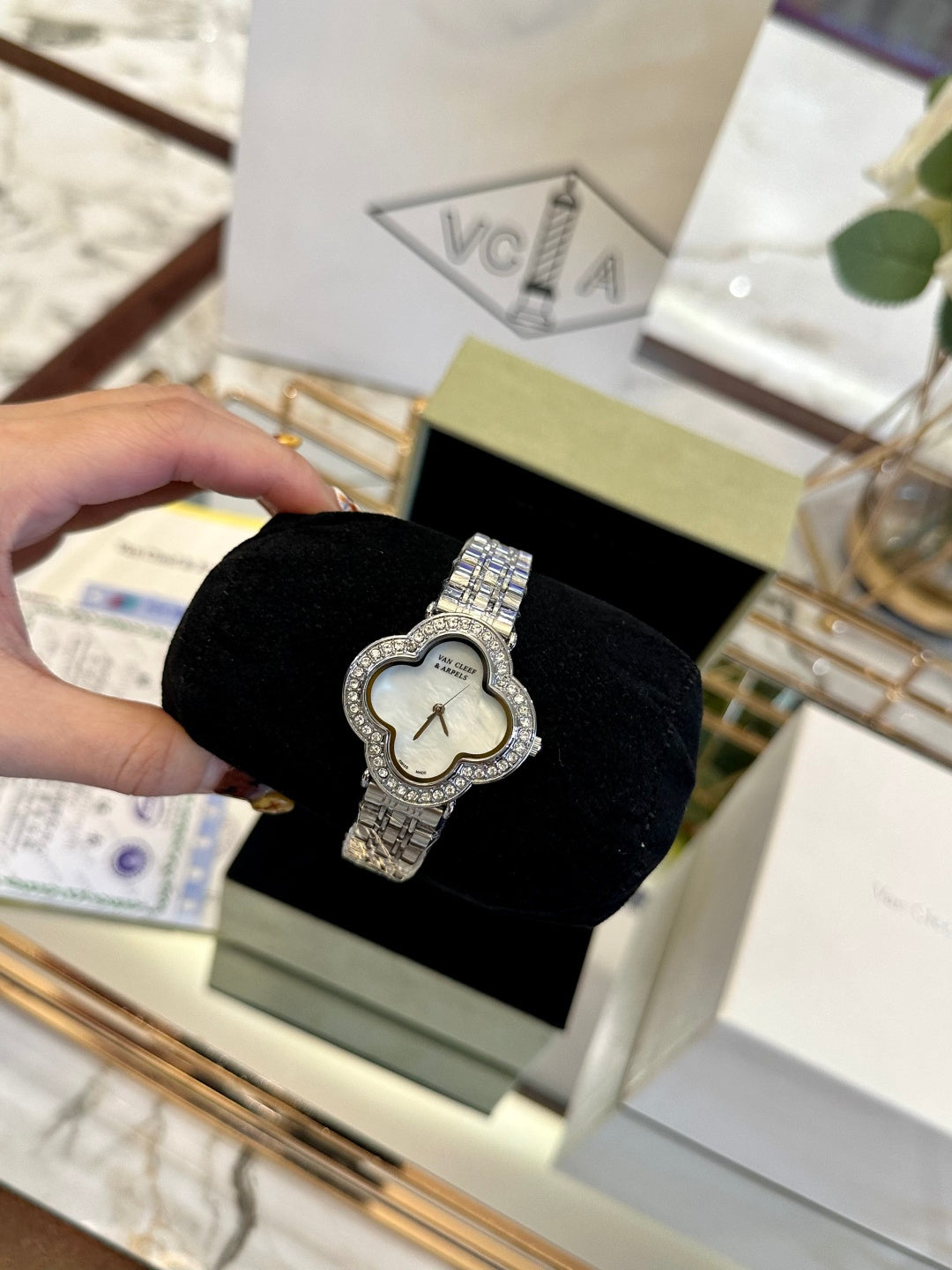 Van Cleef Crystal Bracelet Watch – Mother-of-Pearl Dial