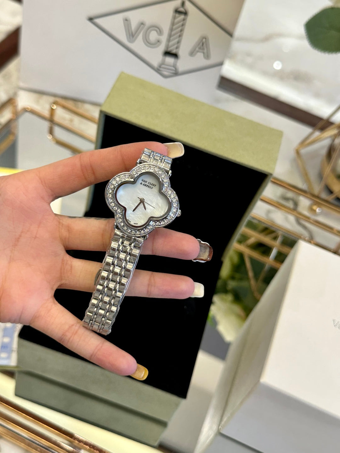 Van Cleef Crystal Bracelet Watch – Mother-of-Pearl Dial
