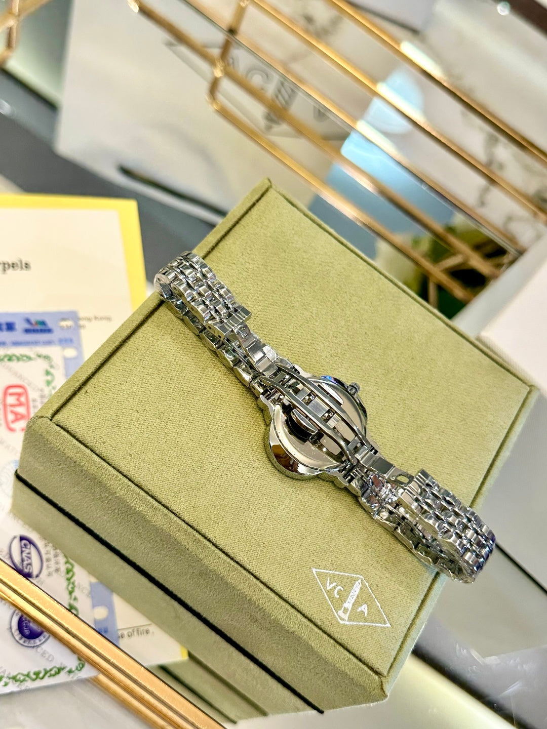 Van Cleef Crystal Bracelet Watch – Mother-of-Pearl Dial