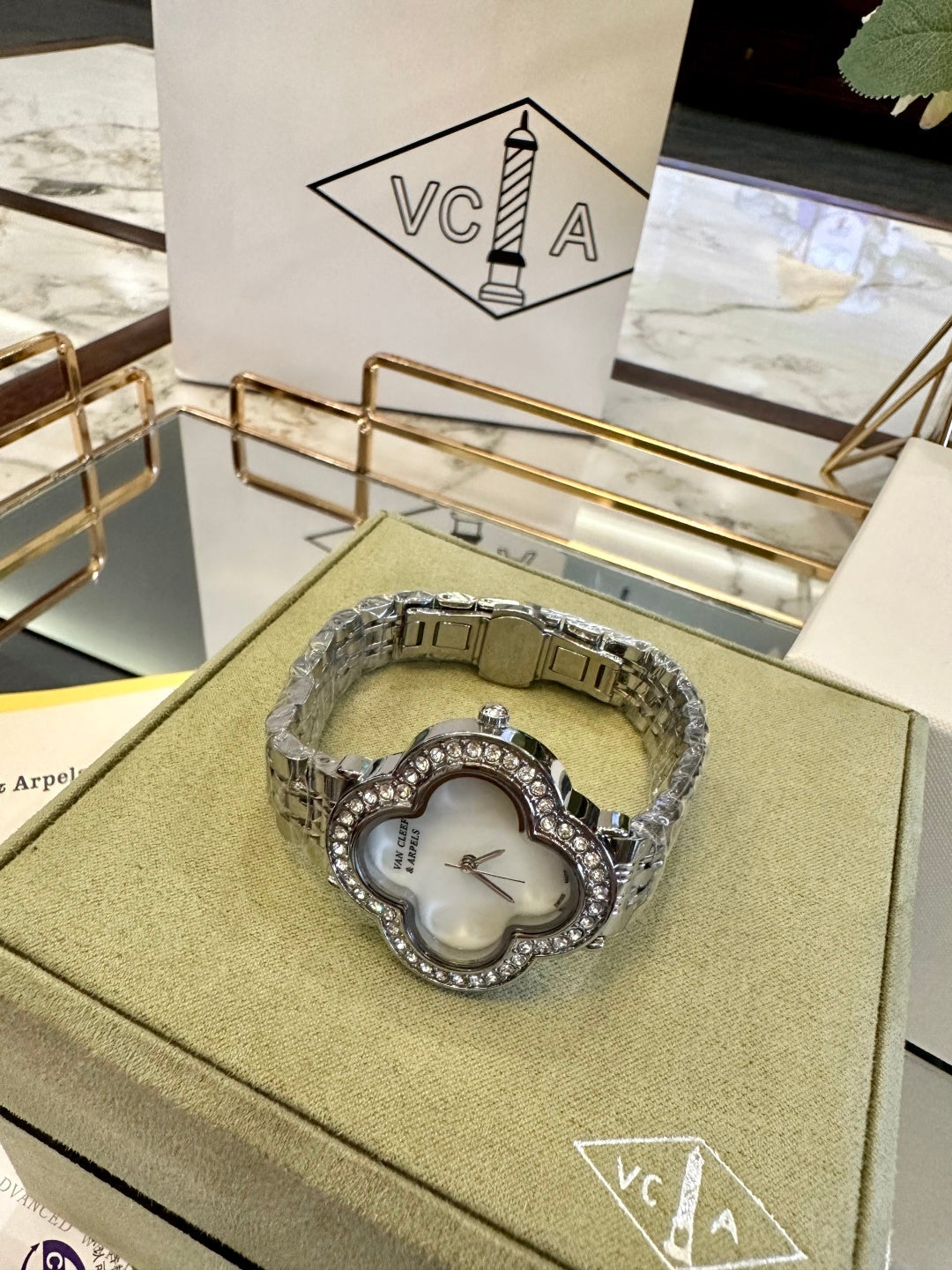Van Cleef Crystal Bracelet Watch – Mother-of-Pearl Dial
