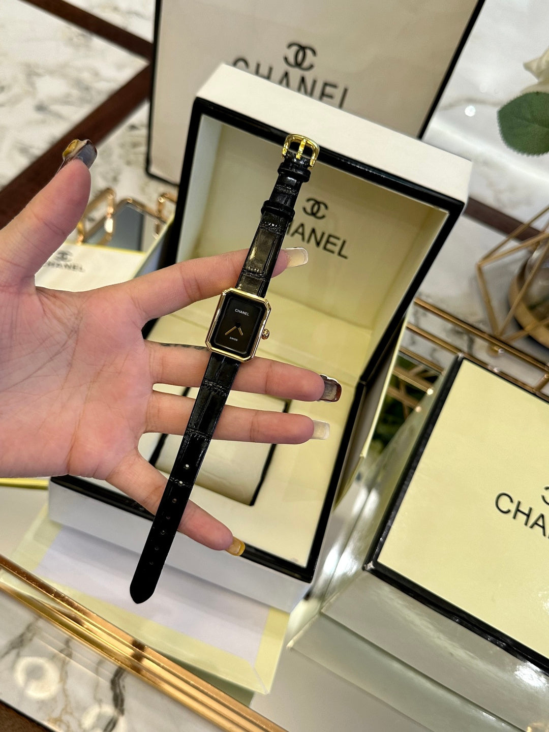 CH Première Ribbon Watch – Black Leather Strap