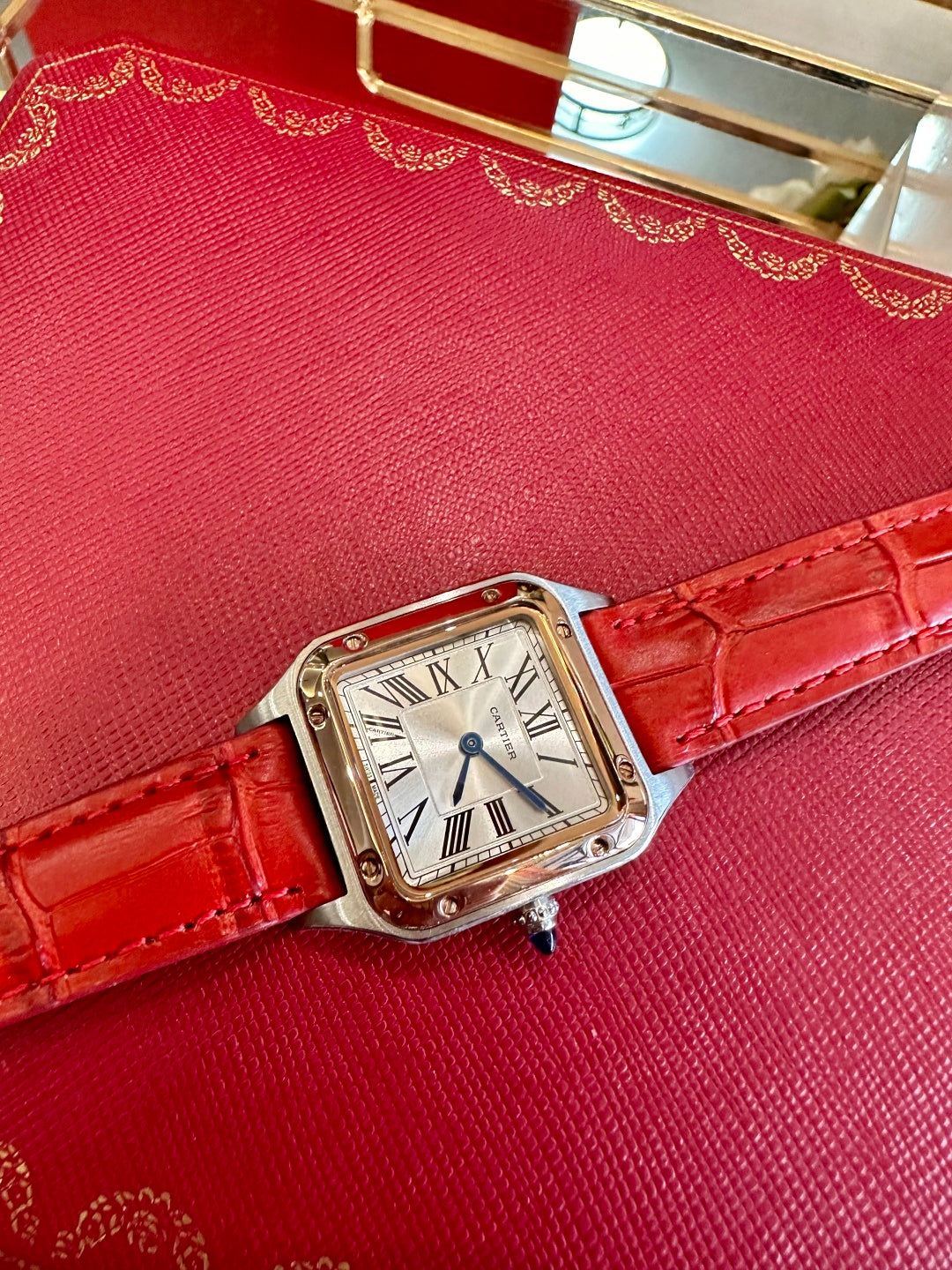 Classic Square Leather Watch – Red Alligator Strap