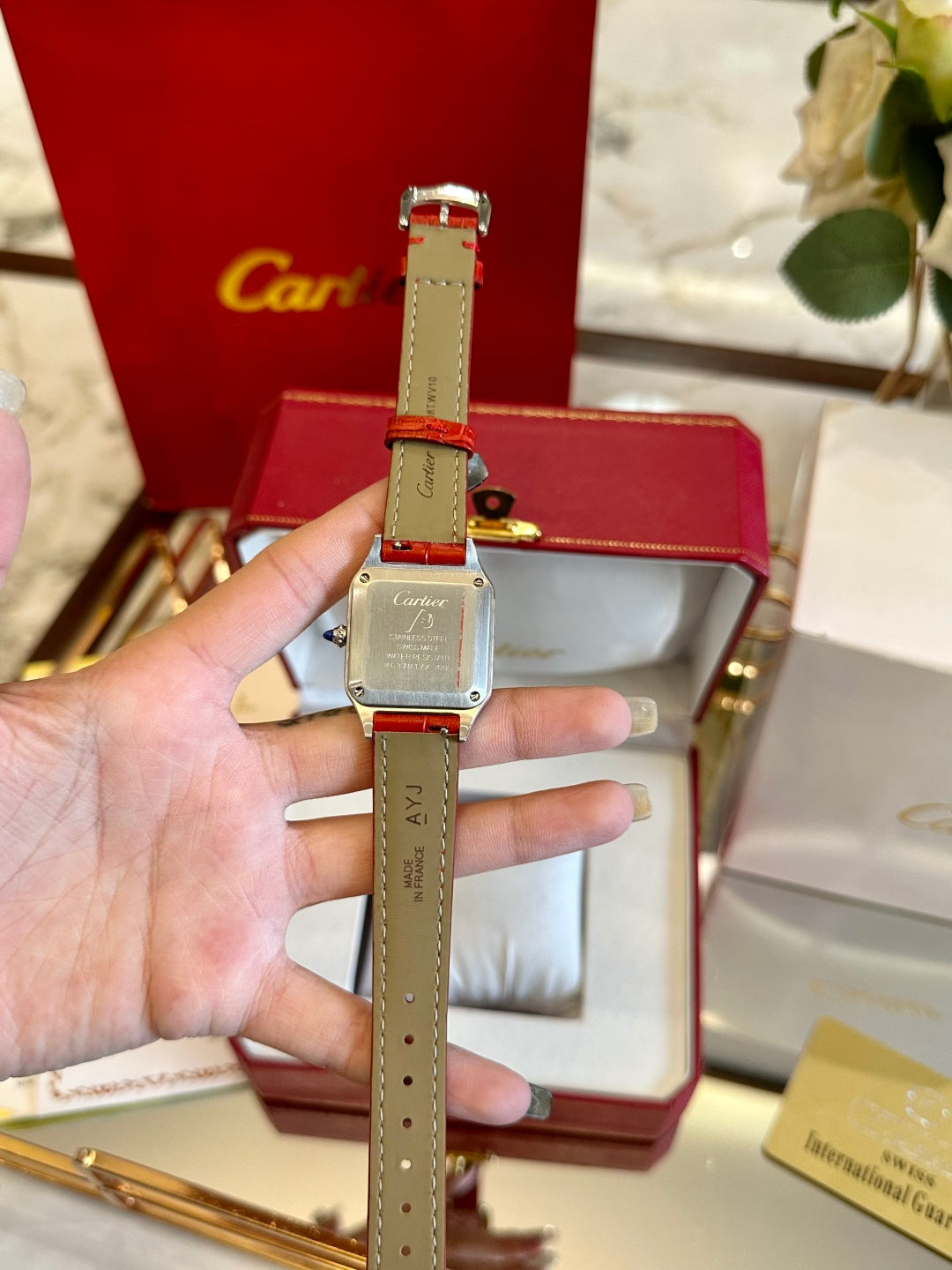 Classic Square Leather Watch – Red Alligator Strap