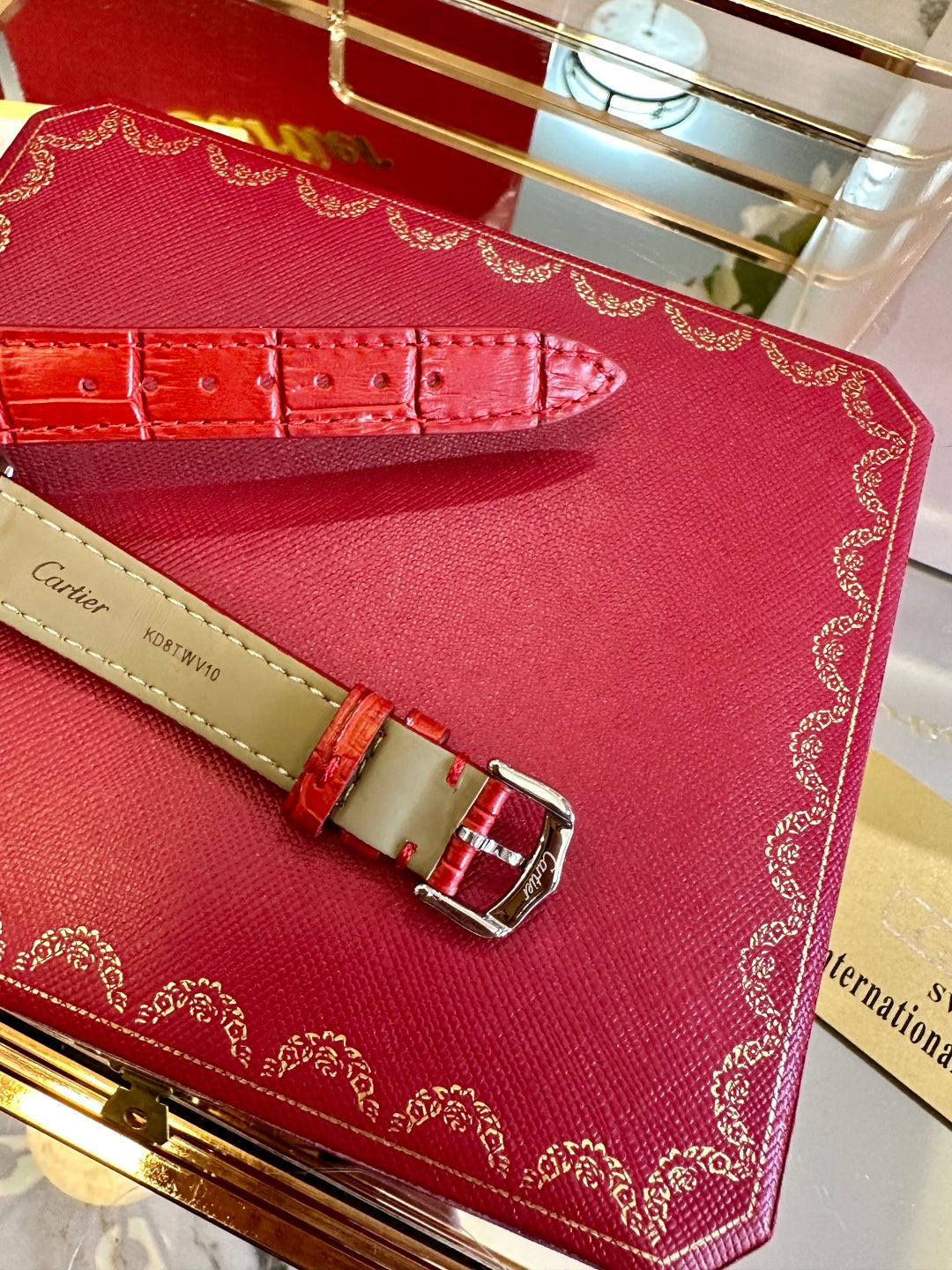 Classic Square Leather Watch – Red Alligator Strap