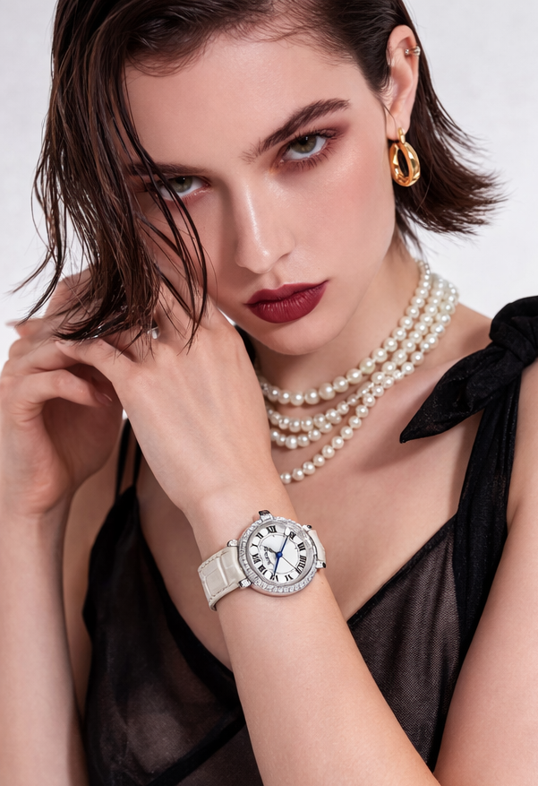 Luxury Round Classic Watch – Elegant Leather Strap | Premium Designer Style Timepiece for Women