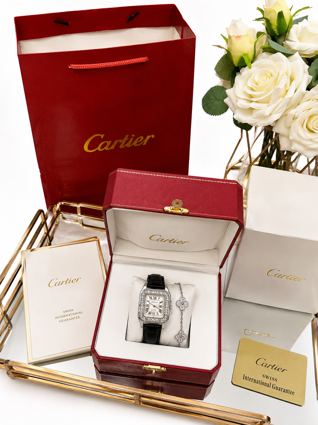 Luxury Diamond Square Leather Watch – Black Crocodile Edition