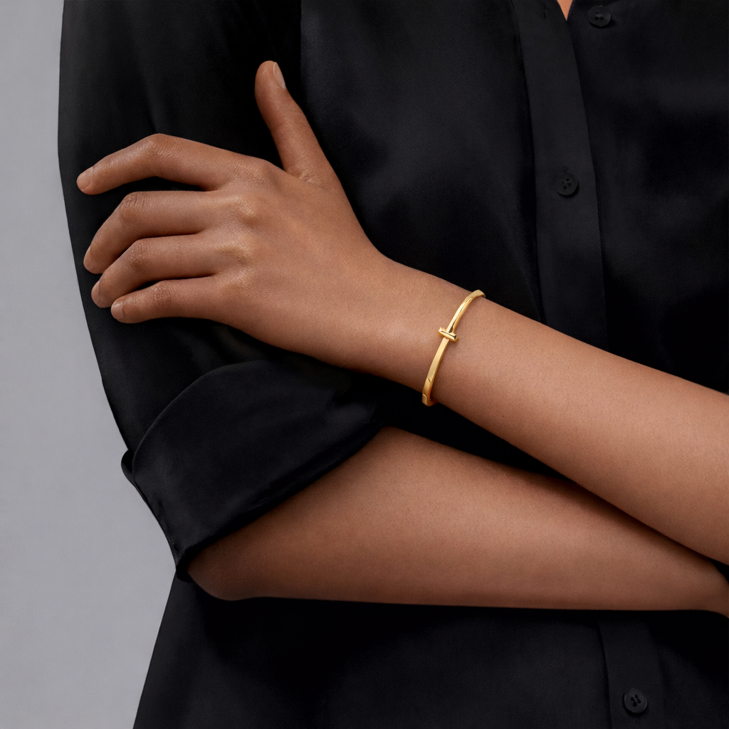 18K Thick Gold Plated Knot Bracelet – Minimalist Luxury Cuff Bracelet for Women
