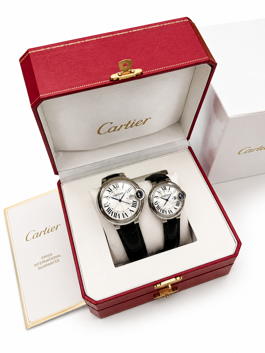 Luxury Couple Classic Leather Watch Set – Black Crocodile Leather