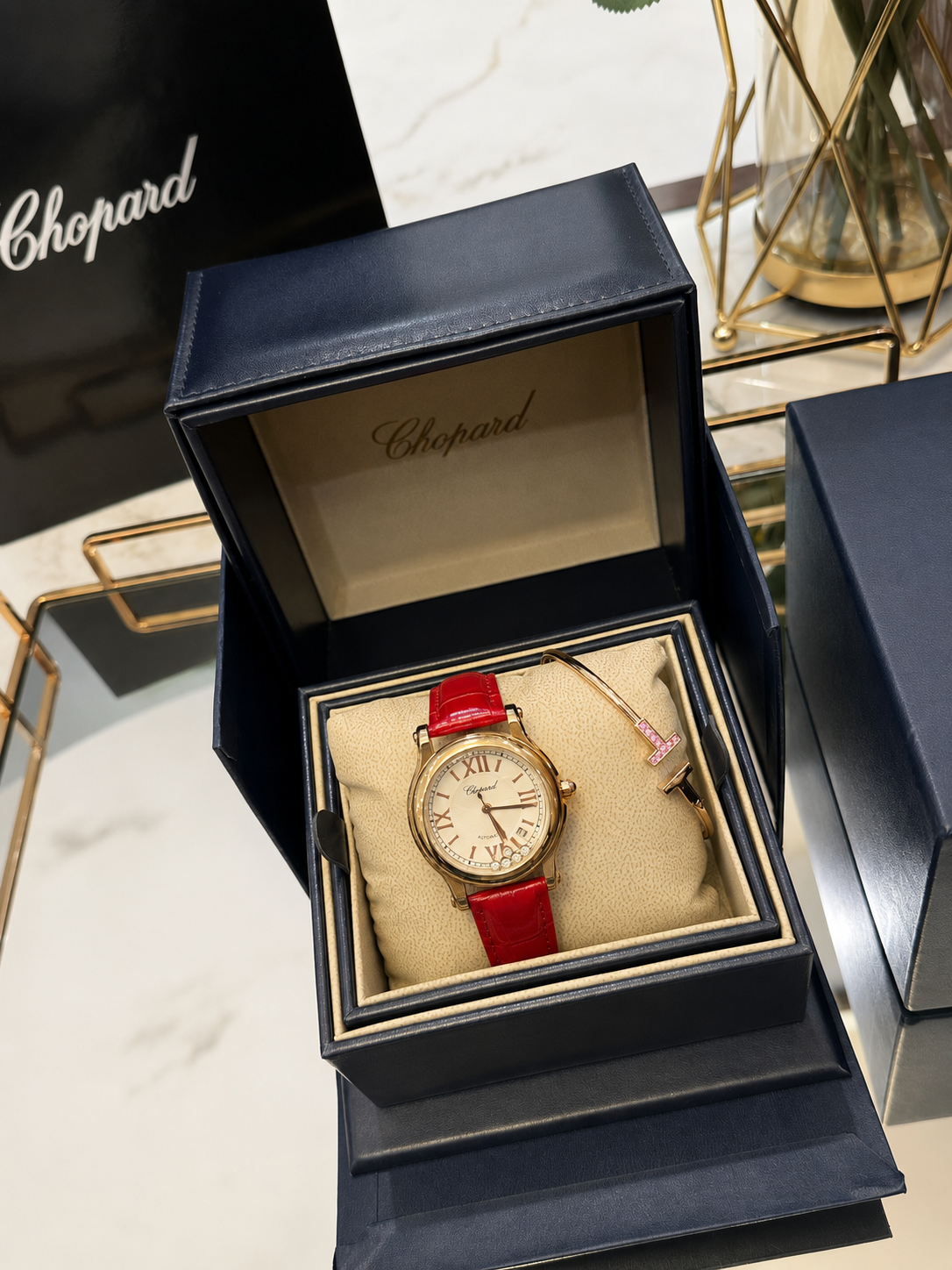 Imperiale Floating Diamonds Red Leather Watch Set