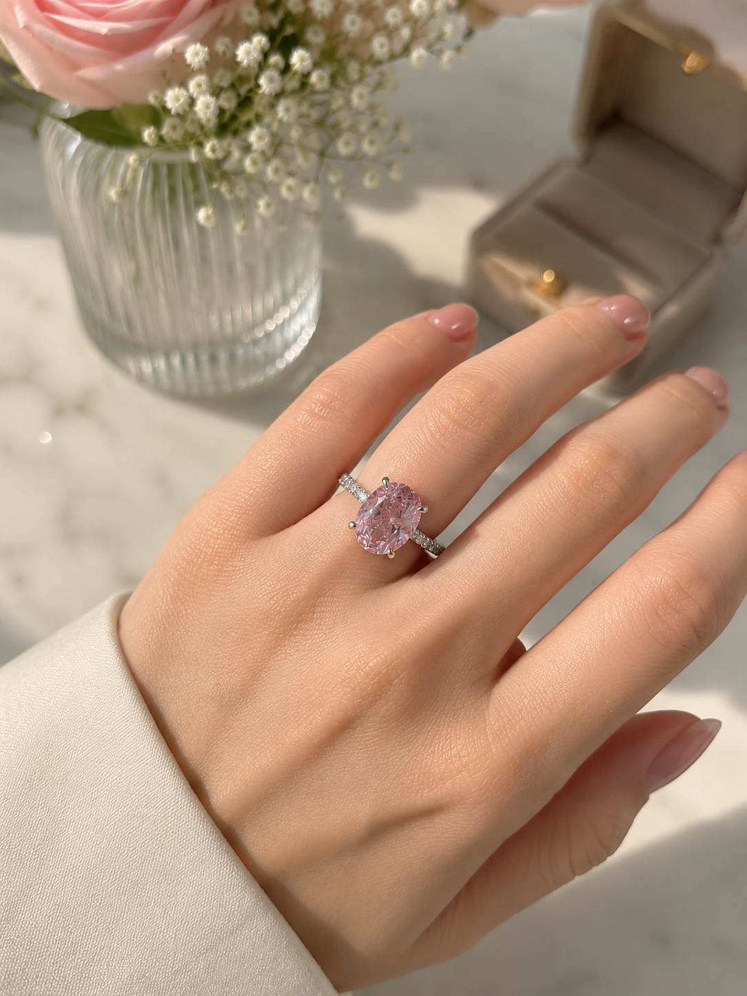 Rose Luxe Oval Ring – Pink Diamond Inspired Statement Ring