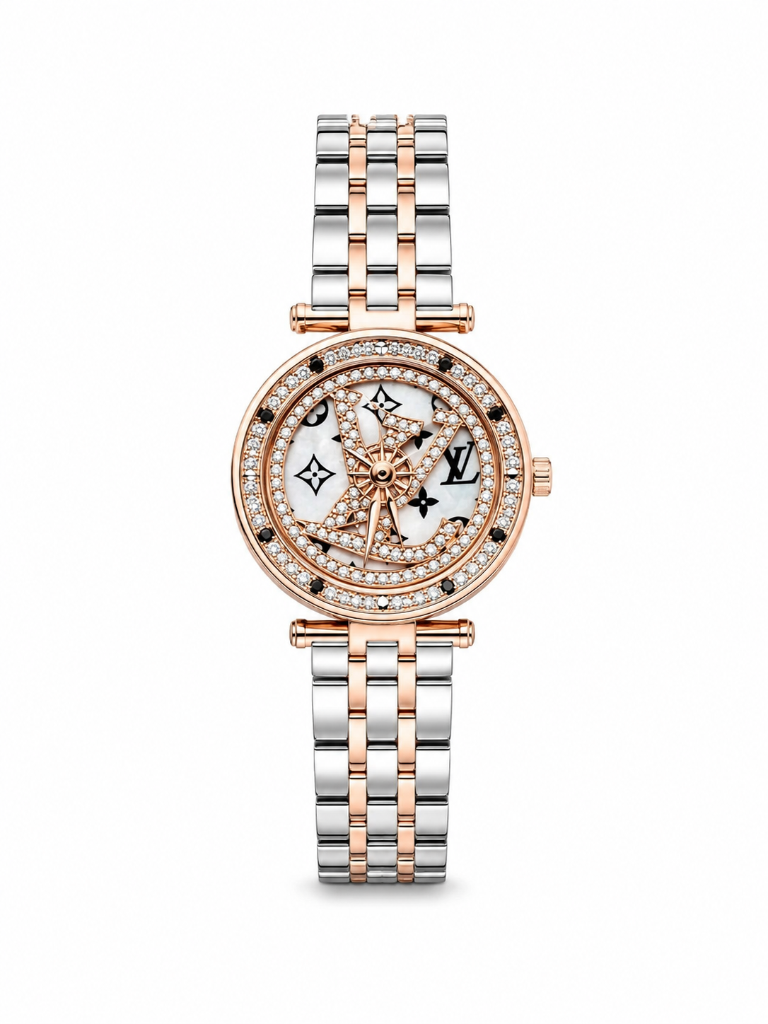 Tambour Monogram Diamond Watch – Rose Gold Two-Tone Bracelet