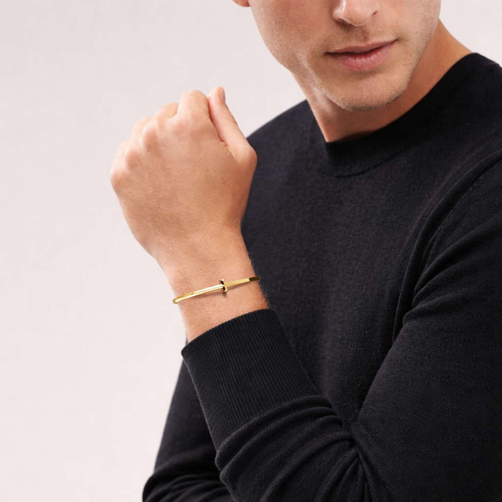 18K Thick Gold Plated Knot Bracelet – Minimalist Luxury Cuff Bracelet for Women