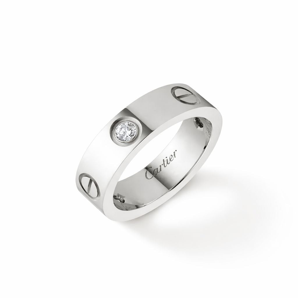 Crystal Love Screw Band Ring – 18K Gold Plated