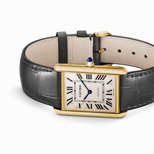 Tank Watch – Gold Case & Grey Leather
